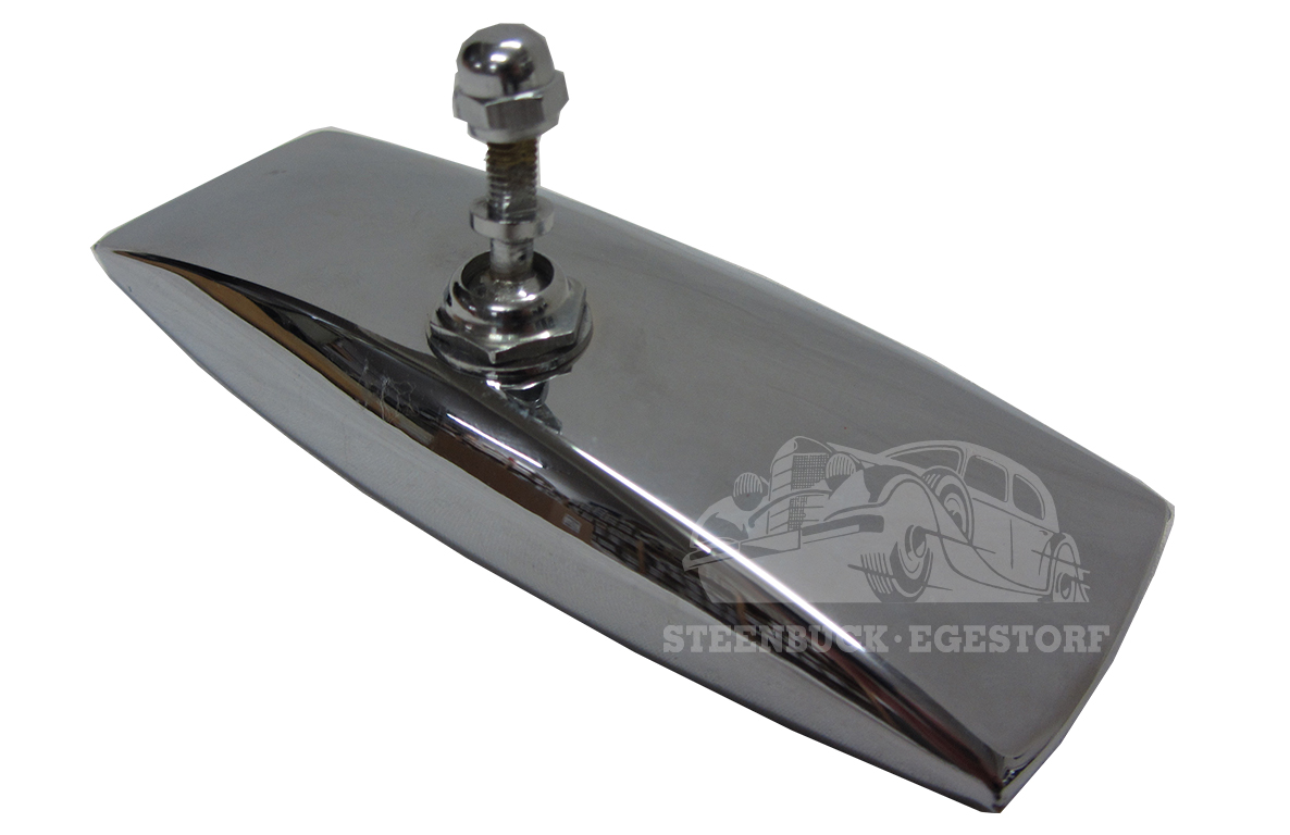 spiegelkopf mit spiegelglass fuer mercedes baujahr 1930 bis 1953 masse 50bei125mm rand eingefasst mit montierung besetigungsbolzen m5